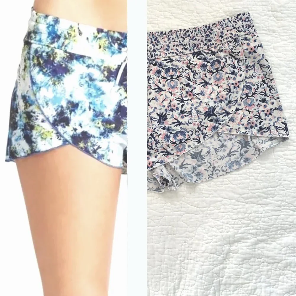 ATHLETA Tulip Wrap Front Swim Shorts with Built-in Bikini Briefs Navy White Pink - Picture 1 of 7